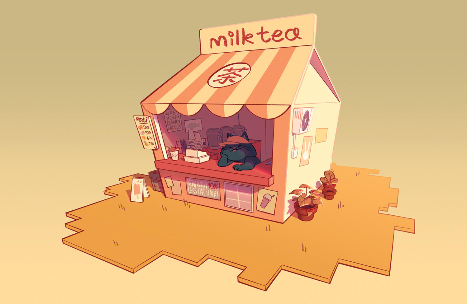 Milk Tea Cat - 6"x9"